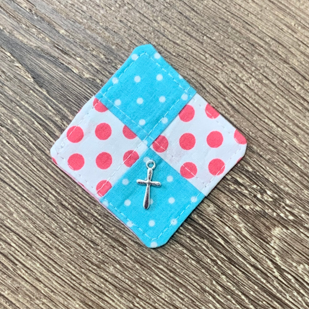 Pocket Prayer Quilt - Aqua Pink Dots